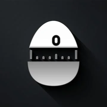 Silver Kitchen timer icon isolated on black background. Cooking utensil. Long Illustrazione stock