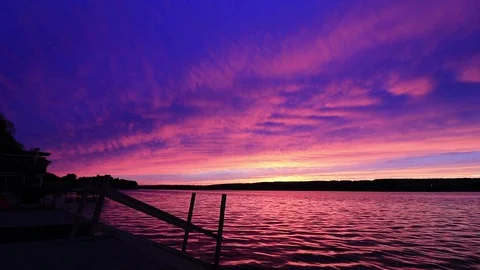Silver Lake Sunset vivid purple dock left Stock Footage