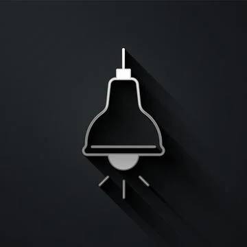 Silver Lamp hanging icon isolated on black background. Ceiling lamp light bulb Stock Illustration