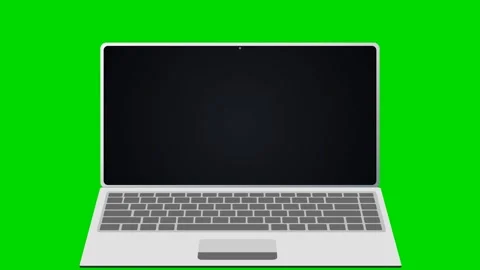 Silver Laptop with Blank Screen on Chroma Key Green Background 4K Vídeo Stock 339029400