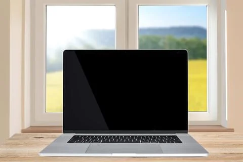Silver laptop computer mock-up Stock Photos