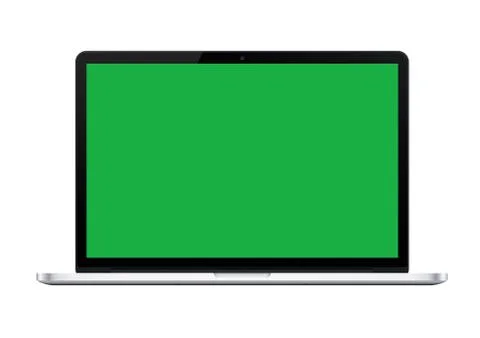 Silver laptop computer mockup with green screen Stock Illustration