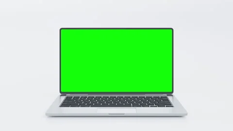 Silver laptop green screen display opening and zooming in 3D animation Stock Footage 331253722