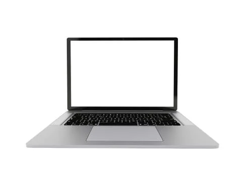 Silver laptop isolated, modern computer with empty screen, isolated on white 스톡 일러스트