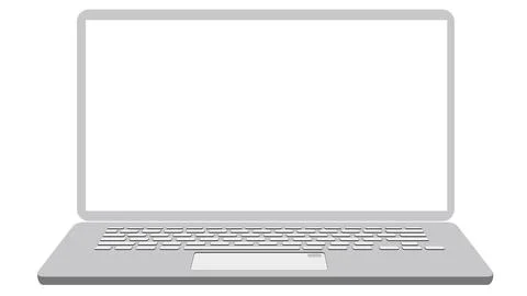 Silver laptop with open screen isolated on white background. Clipart. Stock Illustration