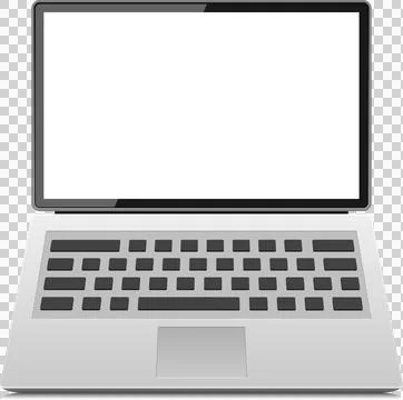 Silver laptop with a white screen and black keyboard is ideal for working a.. Stock Illustration