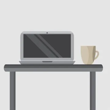 Silver laptop on your desktop with a cup of coffee. 스톡 일러스트