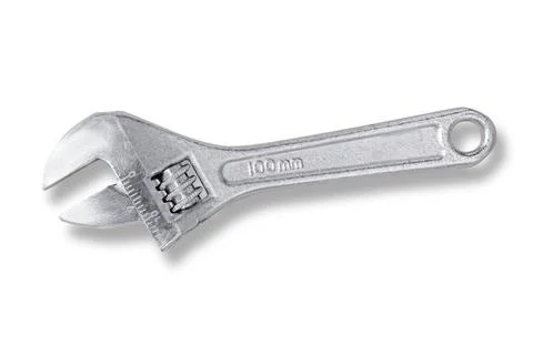 Silver large adjustable wrench isolated with clipping path Foto stock