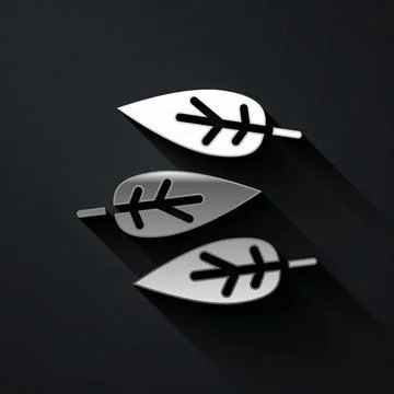 Silver Leaf icon isolated on black background. Leaves sign. Fresh natural イラスト素材