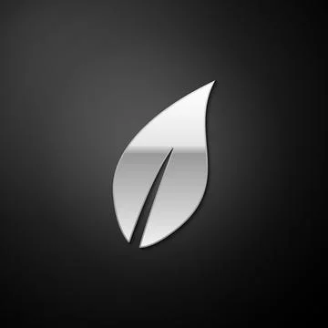 Silver Leaf icon isolated on black background. Long shadow style. Vector Stock Illustration