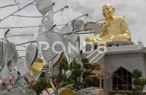 Silver leaf for worship in the temple. Stock Photos