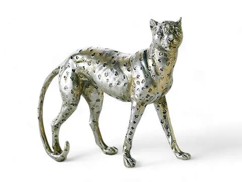 Silver leopard statue on white background Stock Photos