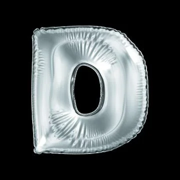 Silver letter D made of inflatable balloon isolated on black background. Stock Illustration