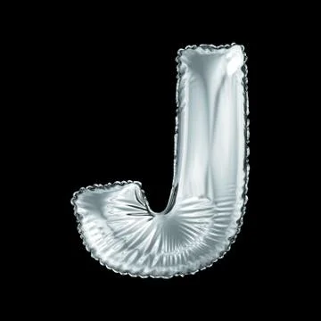 Silver letter J made of inflatable balloon isolated on black background. Stock Illustration