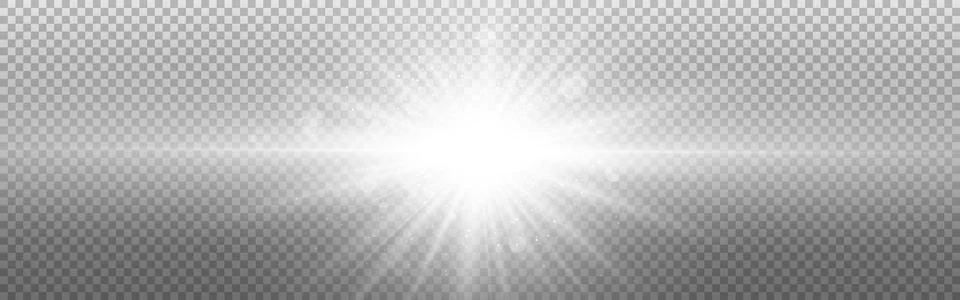 Silver light on transparent background. Glowing light effect. White realistic Stock Illustration