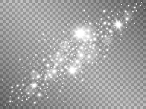 Silver lights on transparent background. Sparkling stardust with glowing stars Stock-Illustration