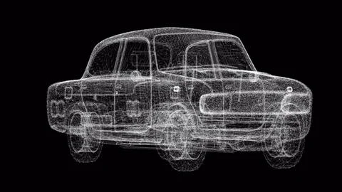 Silver line polygon machine on a dark background. Car wire frame. Transport.. Illustrazione stock