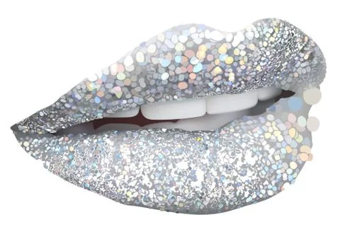 Silver Lips with Glitter Stock Illustration