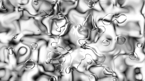 Silver Liquid Metal Droplets Merging Monochrome Non-Looping Video Clip Stock Footage 342811599