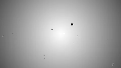 Silver liquid metal water drops floating up in space digital animation Video stock 101684002