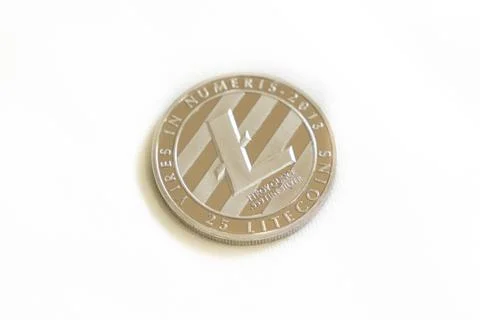 Silver Litecoin Cryptocurrency Token Stock Photos