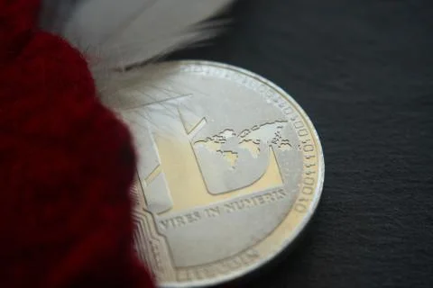 Silver litecoin on the gray stone surface Foto stock