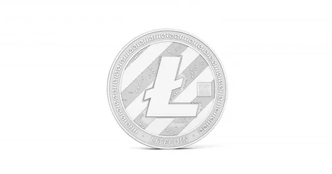 Silver Litecoin spinning in perfect loop on white background. 스톡 동영상 82285655