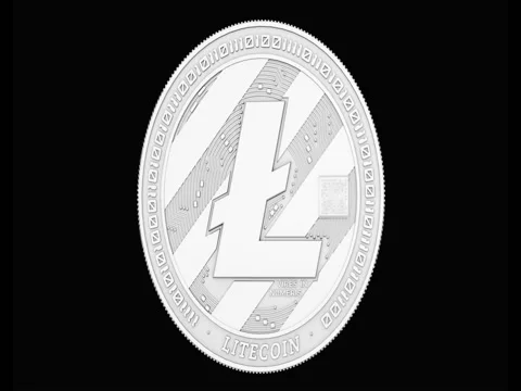 Silver Litecoin spinning in perfect loop isolated on black background. 4K 스톡 동영상 82712344