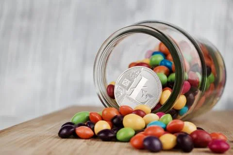 Silver Litecoin - sweets concept Stock Photos