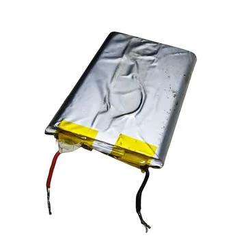 Silver Lithium Polymer Battery with Red and Black Wires 스톡 사진