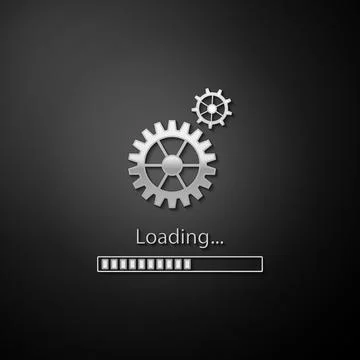 Silver Loading and gear icon isolated on black background. Progress bar icon Stock Illustration