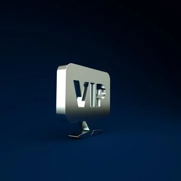 Silver Location Vip icon isolated on blue background. Minimalism concept. 3d  스톡 일러스트