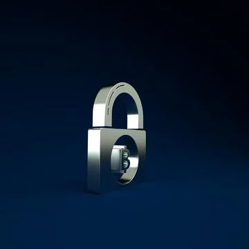 Silver Lock with bitcoin icon isolated on blue background. Cryptocurrency min Stockillustratie