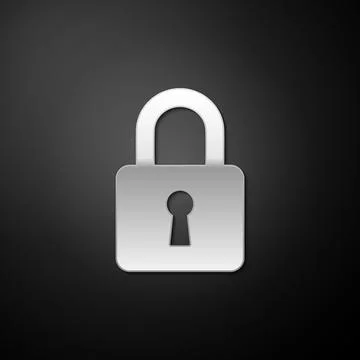 Silver Lock icon isolated on black background. Padlock sign. Security, safety Illustrazione stock