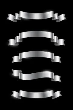 Silver luxury ribbons set. Vector design elements isolated on black background. 스톡 일러스트