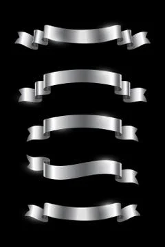 Silver luxury ribbons set. Vector design elements isolated on black background. 스톡 일러스트