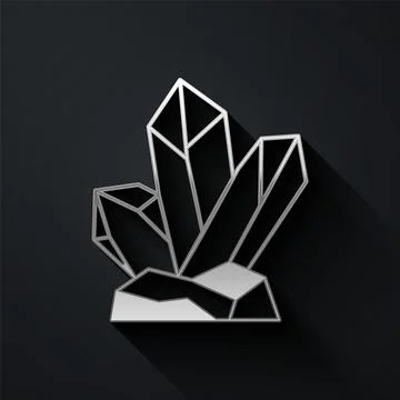 Silver Magic stone icon isolated on black background. Fantasy crystal. Jewelry 스톡 일러스트