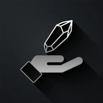 Silver Magic stone icon isolated on black background. Fantasy crystal. Jewelry Stock Illustration