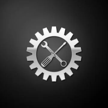 Silver Maintenance symbol - screwdriver, spanner and cogwheel icon isolated on 库存插图