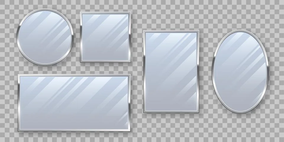 Silver makeup mirrors mockup vector set Stock Illustration