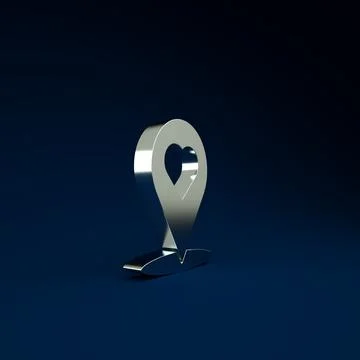 Silver Map pointer with heart icon isolated on blue background. Valentines da 스톡 일러스트
