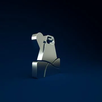 Silver Map pointer with mountain icon isolated on blue background. Mountains  Stock Illustration