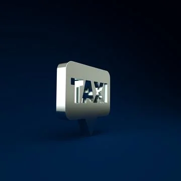Silver Map pointer with taxi icon isolated on blue background. Location symbo 스톡 일러스트