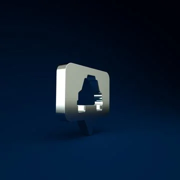Silver Map pointer with taxi icon isolated on blue background. Location symbo Stock Illustration