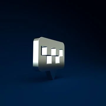 Silver Map pointer with taxi icon isolated on blue background. Location symbo Stock Illustration