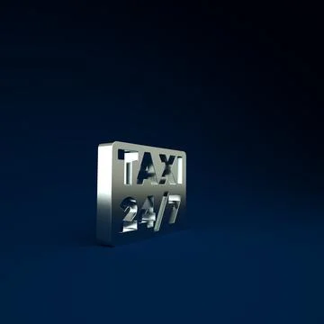 Silver Map pointer with taxi icon isolated on blue background. Location symbo Stockillustratie