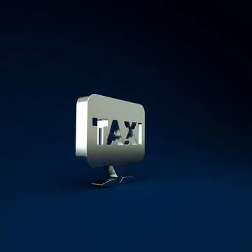 Silver Map pointer with taxi icon isolated on blue background. Location symbo Stock Illustration