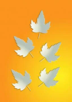 Silver maple leaves falling on orange background Illustrazione stock