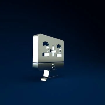 Silver Math system of equation solution on computer monitor icon isolated on  스톡 일러스트