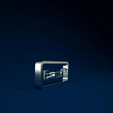 Silver Math system of equation solution icon isolated on blue background. E e Illustrazione stock